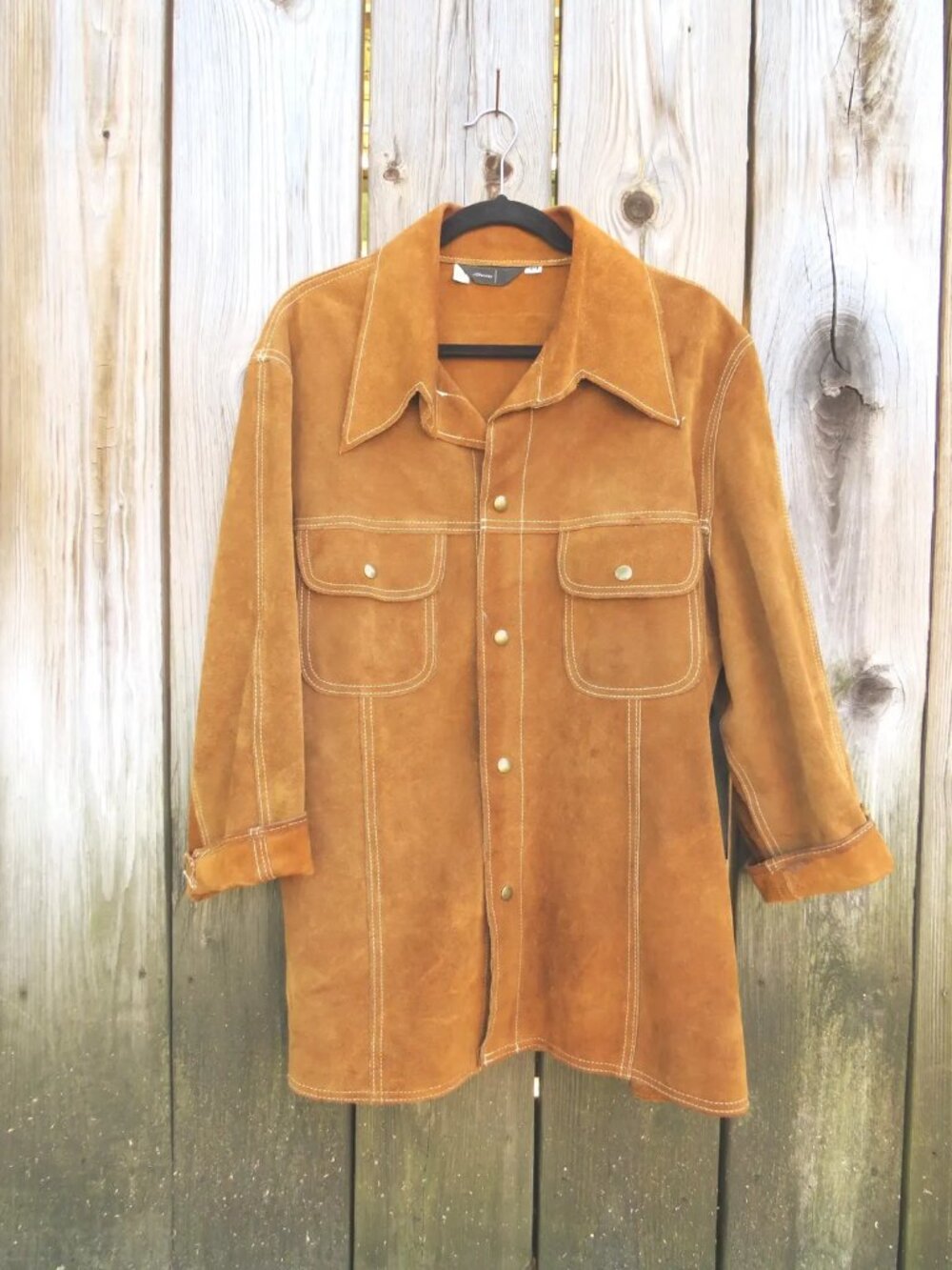 1970s Suede Jacket Mens 44 JC Penney Western Leather Shirt Jacket - Picture 3 of 9